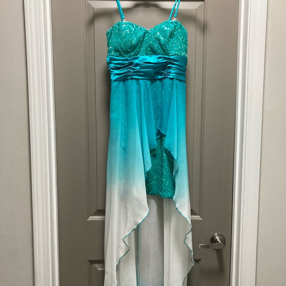 Aqua Blue Sequin High-Low Dress